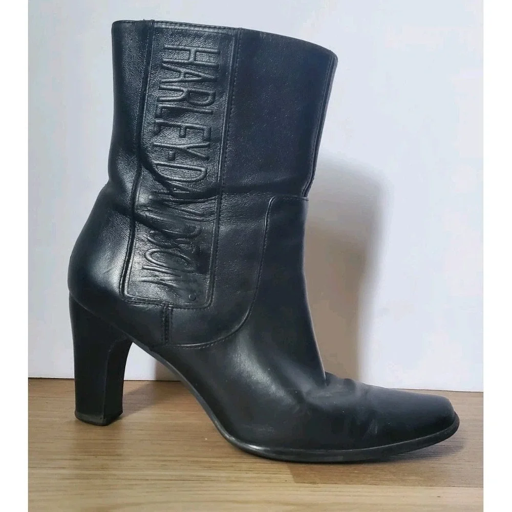Harley Davidson Y2k Boot Black Leather Ankle Zip Up Pointed Toe Womens Size 6M